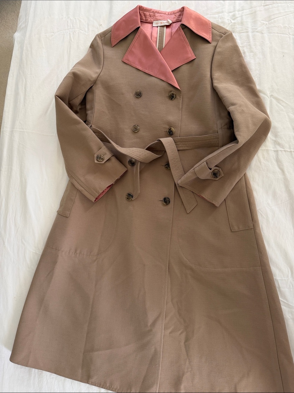 Womens Double-Breasted Trench Coat with Salmon colored lining
